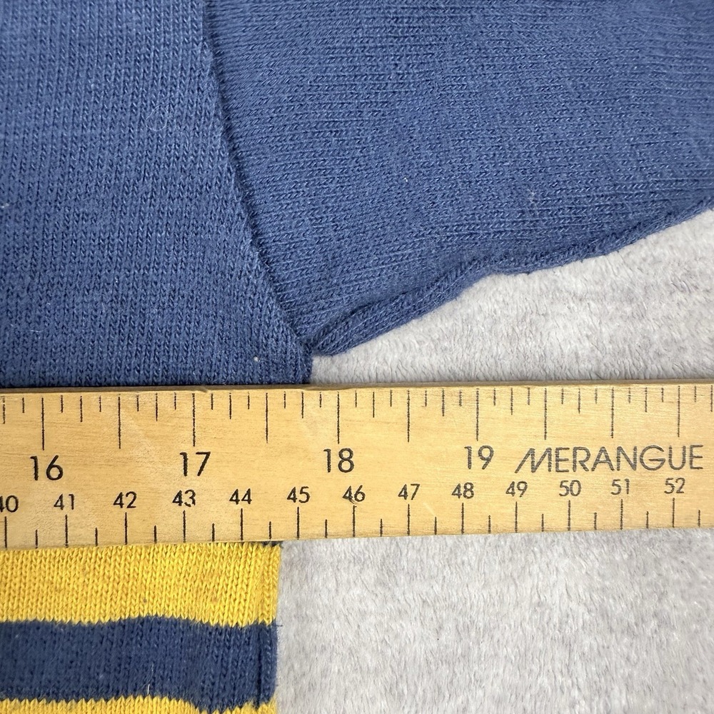 Vintage 80s Rugby Polo Mens Medium Navy Blue Striped Ontario Agriculture School - Picture 11 of 11